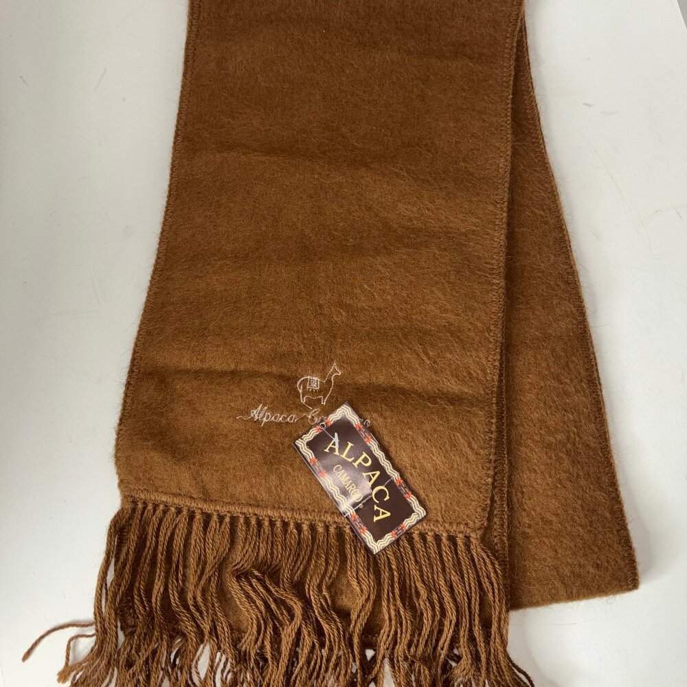 Alpaca Camargo Scarf Brown Soft Brushed Finish Fringed Edge Unisex Peru NWT - Picture 6 of 9